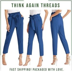 NWT Grace Karin Slim Cropped Paperbag Waist Tie Travel Candy Pants Size Medium